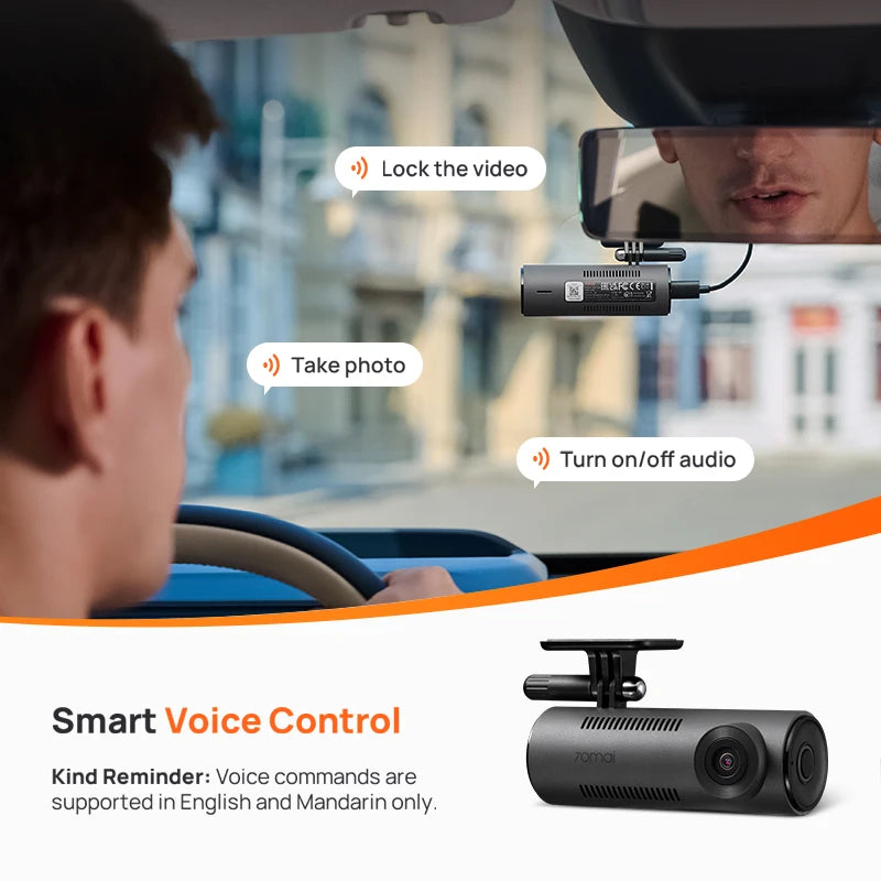 70mai Dash Cam M310 1296P Resolution 130°FOV Smart Voice Control Support 24H Parking Guard Night Vision 70mai M310 Car DVR