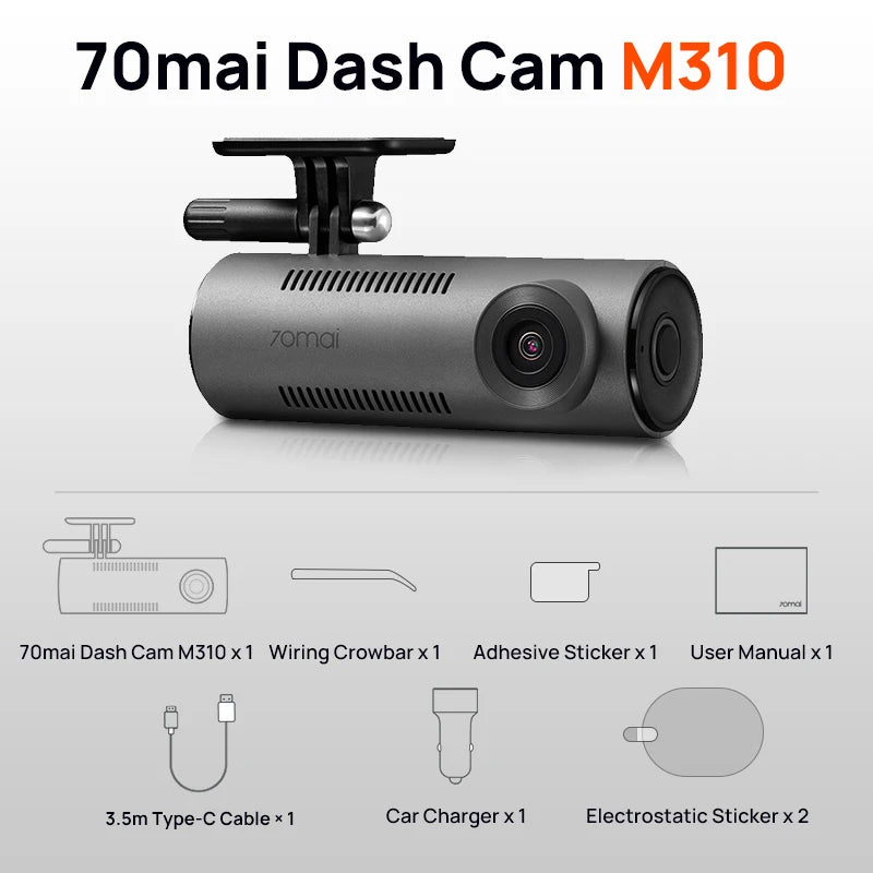 70mai Dash Cam M310 1296P Resolution 130°FOV Smart Voice Control Support 24H Parking Guard Night Vision 70mai M310 Car DVR